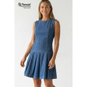 Drop Waist Mini Denim Dress-Blue Hand Home