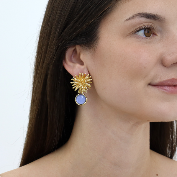 Starburst x Gem Drop Earrings - 24K Gold Plated-Blue Hand Home