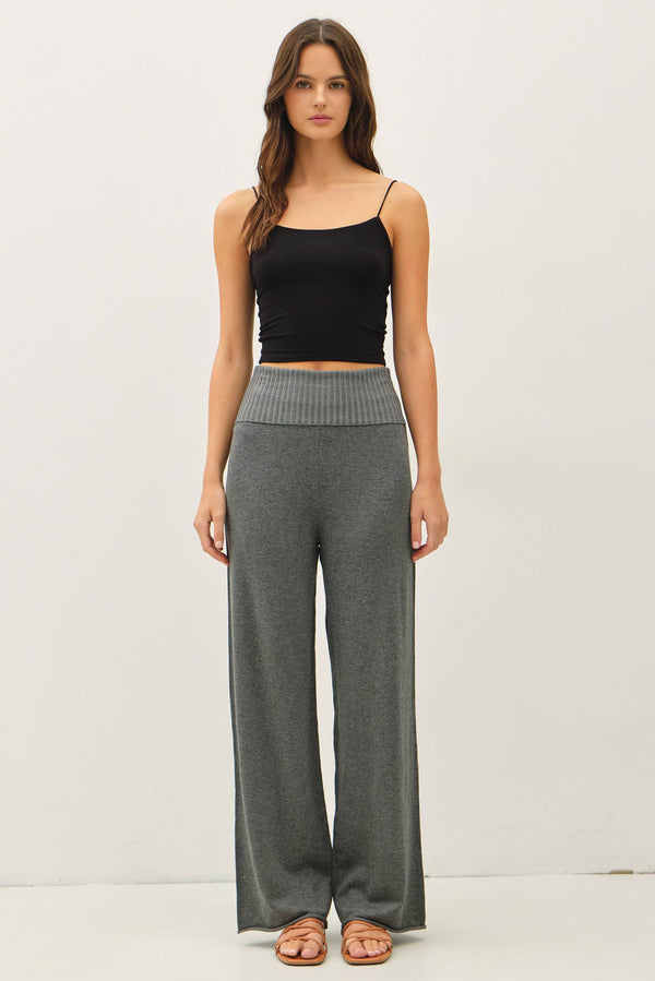 FINE KNIT FOLD OVER RIBBED WAIST SWEATER PANTS-Blue Hand Home