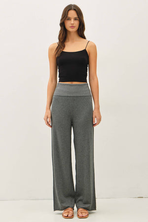FINE KNIT FOLD OVER RIBBED WAIST SWEATER PANTS-Blue Hand Home