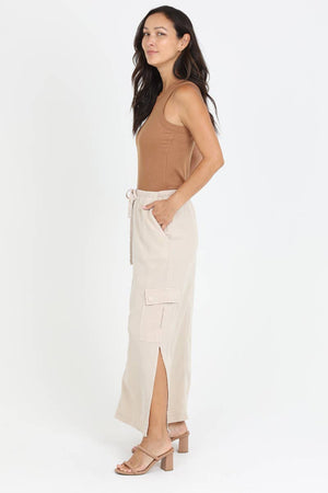 N6373-ASIS TENCEL CARGO POCKET MAXI SKIRT-Blue Hand Home