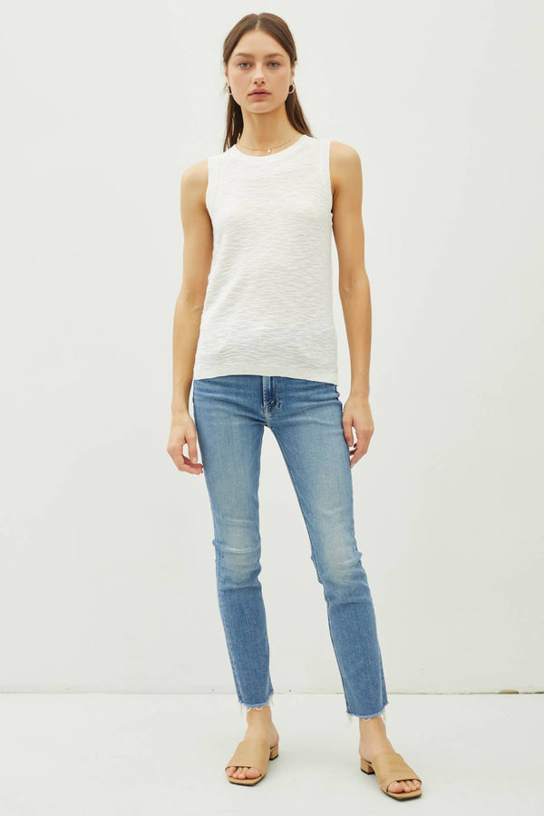 ROUND NECK SLEEVELESS SLUB KNIT TOP-Blue Hand Home