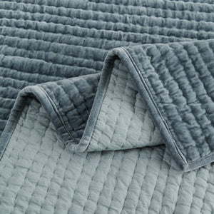 Tamara Velvet Quilt Set-Blue Hand Home