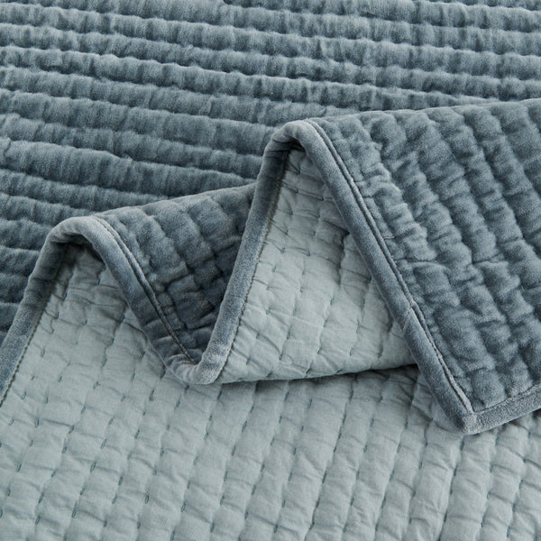 Tamara Velvet Quilt Set-Blue Hand Home