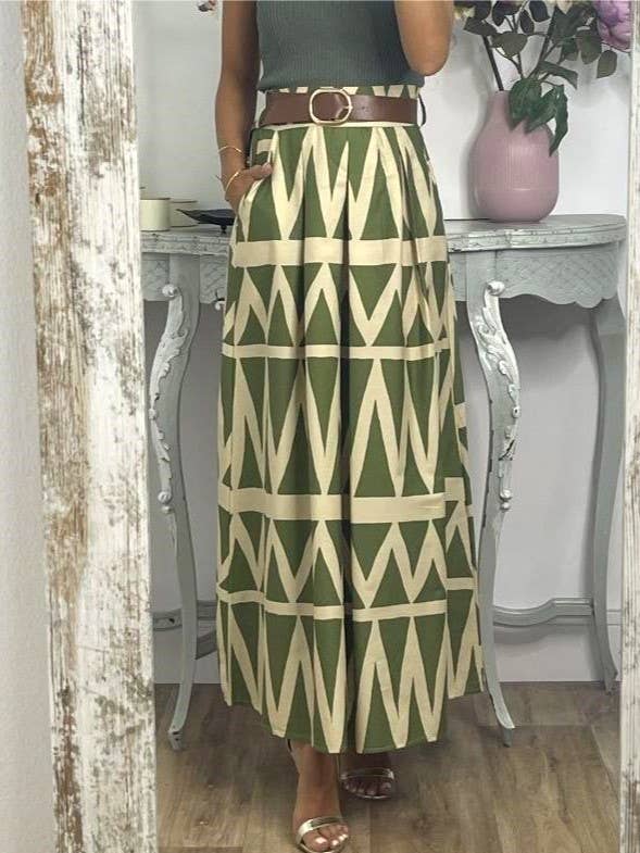 Boho Wavy Pattern Print Large Hem Skirt-Blue Hand Home