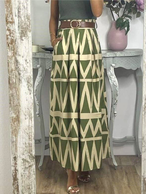 Boho Wavy Pattern Print Large Hem Skirt-Blue Hand Home