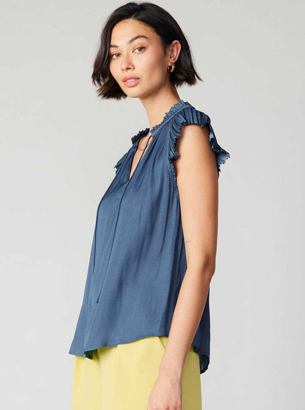 Margot Pleated Sleeve Blouse-Blue Hand Home