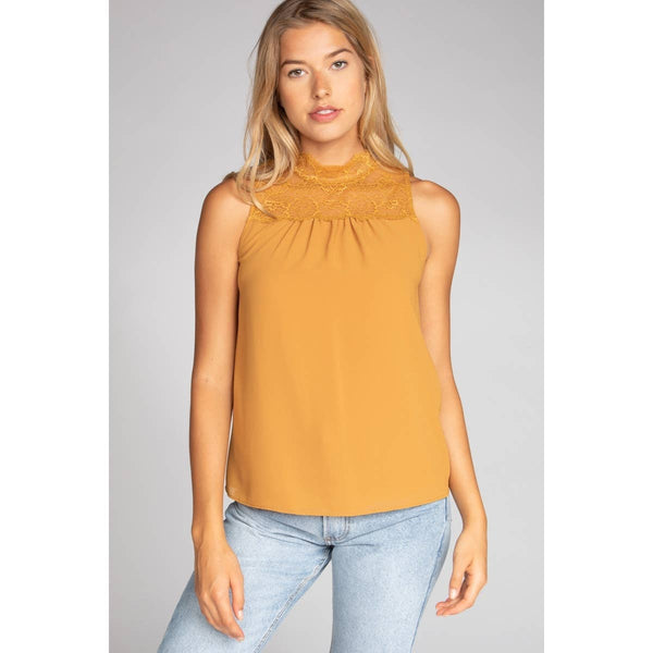 Halter Mock Neck With Lace Trim-Blue Hand Home