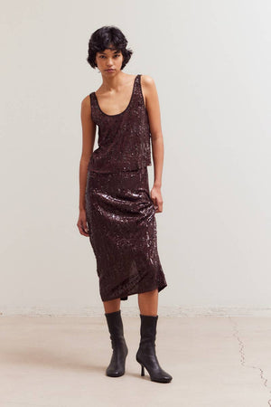 50691 - Front Slit Sequin Pencil Skirt-Blue Hand Home