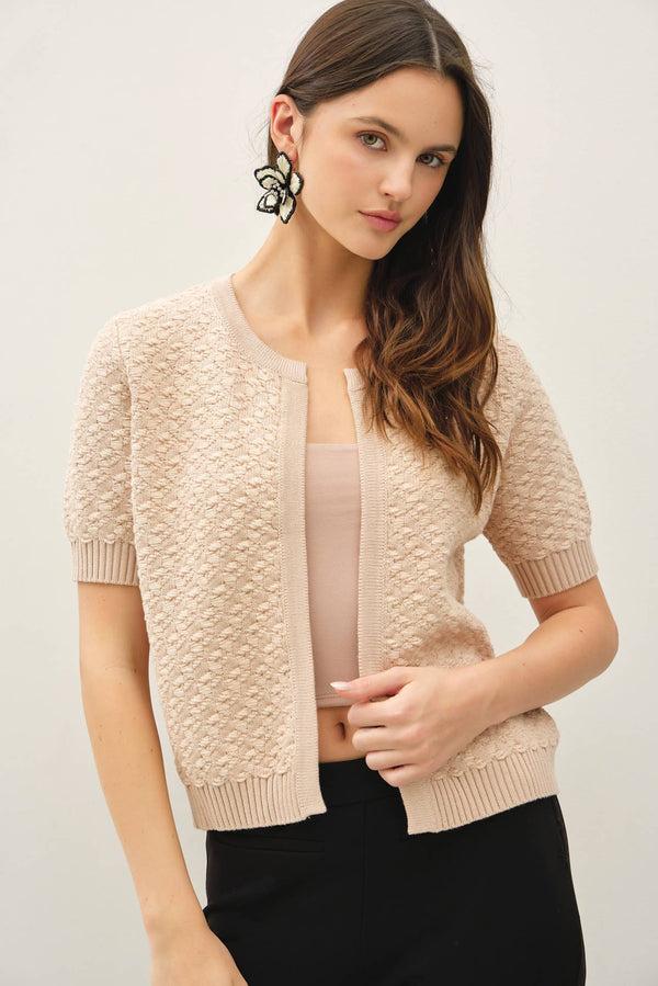 TEXTURED SHORT SLEEVE CARDIGAN-Blue Hand Home