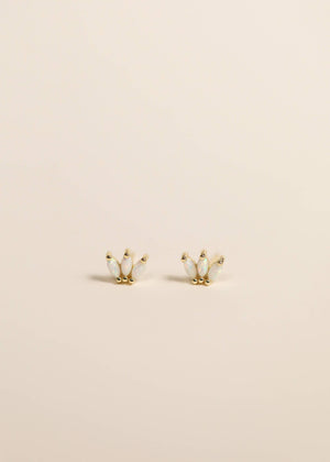 Opal Crown Stud - White - Gold Earrings