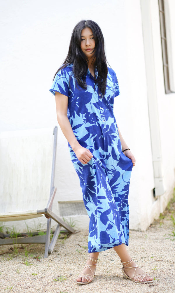 Carrie Cotton Dress Navy-Blue Hand Home