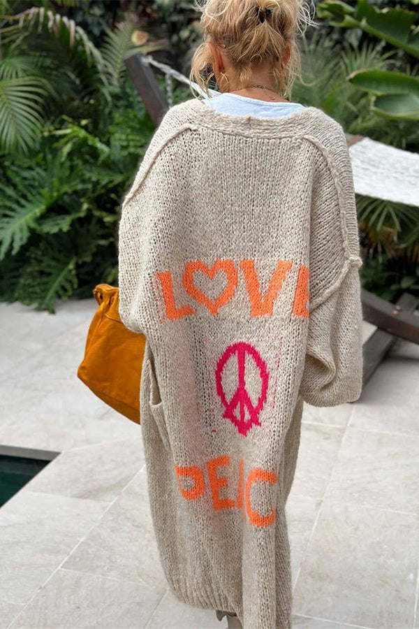Love & Peace Exposed Seam Knit Sweater Long Cardigan-Blue Hand Home