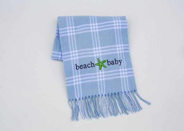 701 - Window Pane Check Flannel With Fringe-Blue Hand Home