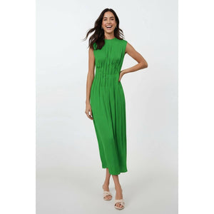Silky Pleated Waistline Midi Dress-Blue Hand Home