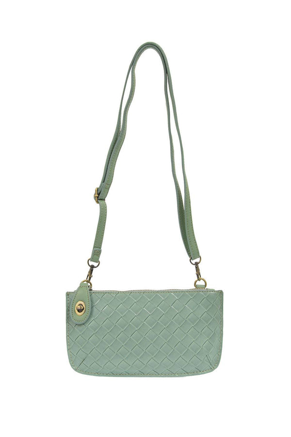 Faux Wide Woven Mini Crossbody Wristlet Clutch-Blue Hand Home