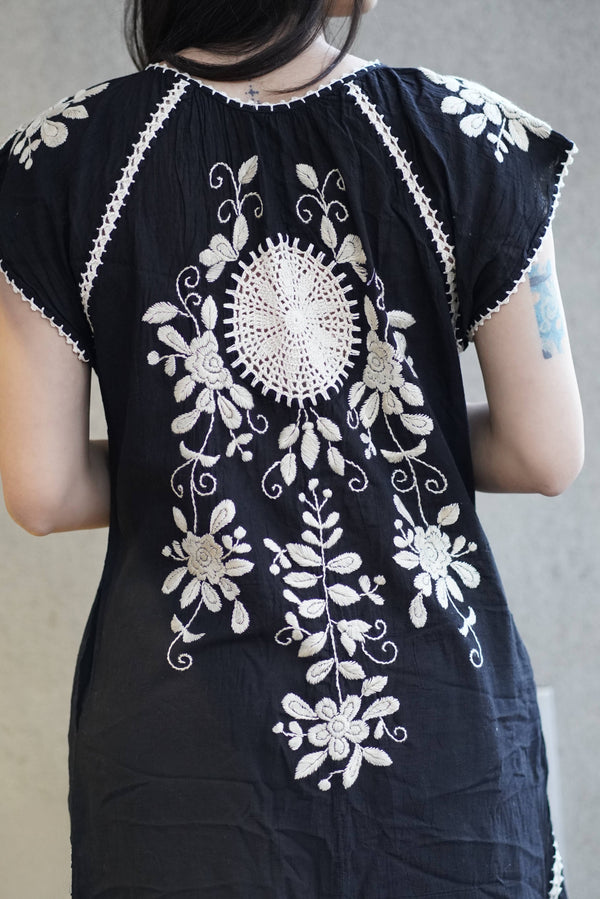 Clementine Crochet Emb. Dress -Black-Blue Hand Home
