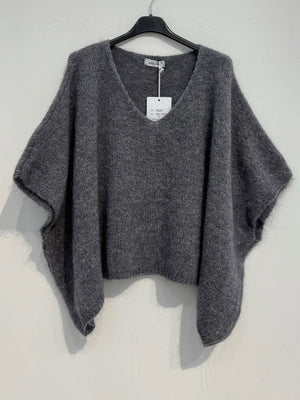 Mohair poncho sweater 7627: Fuchsia fluo-Blue Hand Home