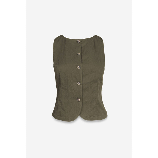 Sleeveless Woven Vest With Back Tie-Blue Hand Home