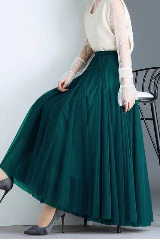 20 Colors Flowy Elastic Waist Tulle Pleated Skirt
