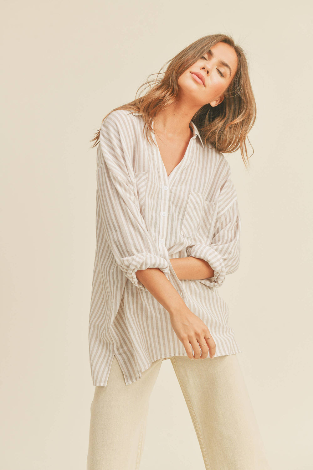 Mmt549 Striped Button Down Shirts-Blue Hand Home