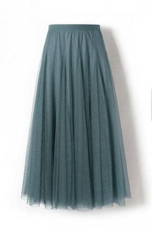 20 colors Flowy Elastic Waist Tulle Pleated Skirt-Blue Hand Home