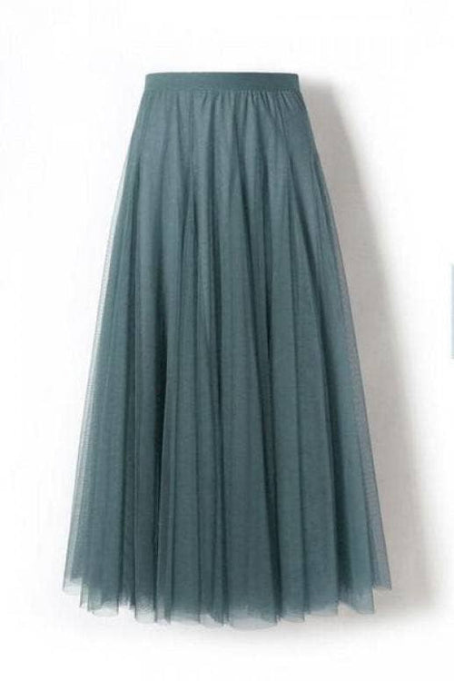 20 colors Flowy Elastic Waist Tulle Pleated Skirt-Blue Hand Home