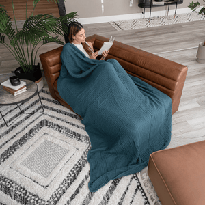Muslin Blanket for Adults, 6-Layer Bedding by Comfy Cubs-Blue Hand Home