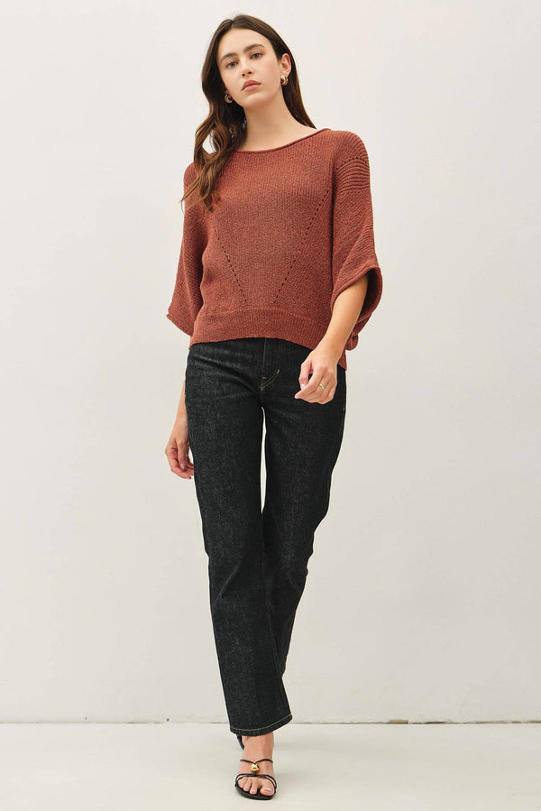 POINTELLE DOLMAN SLEEVE CROPPED SWEATER-Blue Hand Home