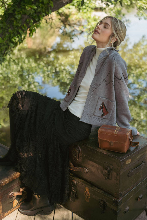 HORSE KNIT SWEATER CARDIGAN MSW10807-Blue Hand Home