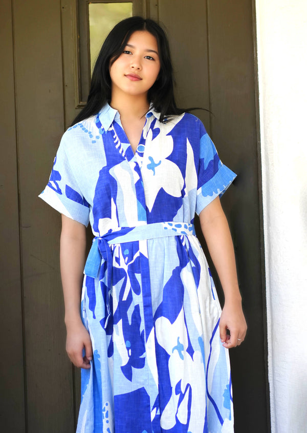 Brigitte Abstract Print Dress Blue Multi -Blue Hand Home