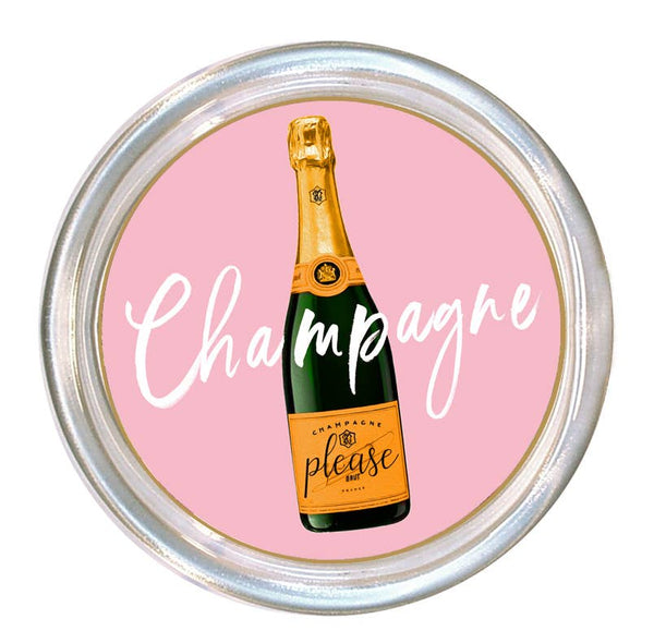 C6146-Champagne Please Coaster White-Blue Hand Home