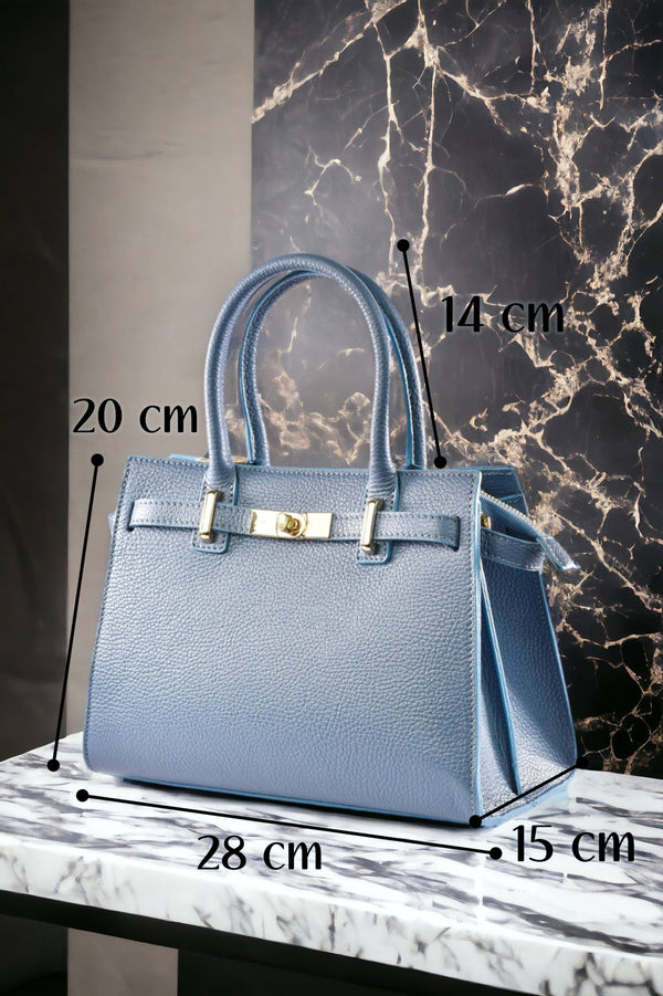 Grace Bag in Sugar Paper Togo Leather-Blue Hand Home