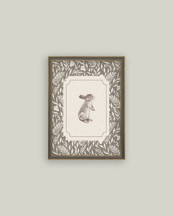 Brown Bunny Framed Antique Art-Blue Hand Home