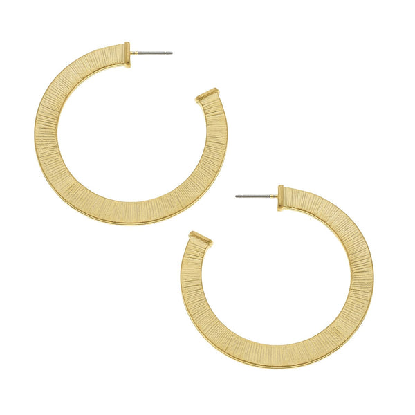 Gold Textured Open Circle Hoop Earrings-Blue Hand Home