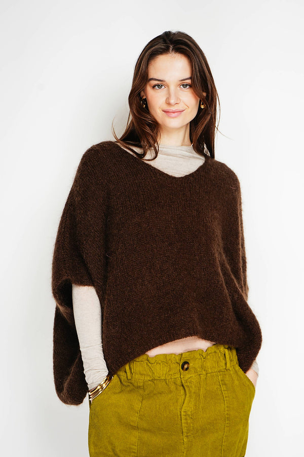 Mohair poncho sweater 7627: Pale pink-Blue Hand Home