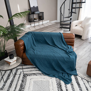 Muslin Blanket for Adults, 6-Layer Bedding by Comfy Cubs-Blue Hand Home