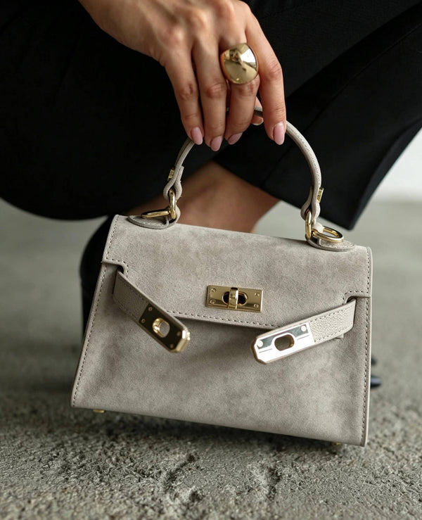 Genuine Suede Handbag With Adjustable Shoulder Strap