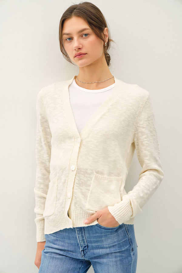 Cotton Slub Button Up Cardigan-Blue Hand Home