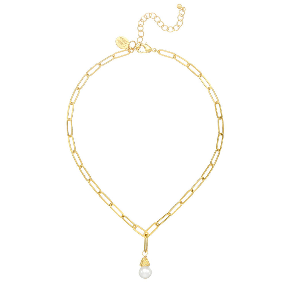 Freshwater Pearl Paperclip Necklace-Blue Hand Home