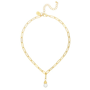 Freshwater Pearl Paperclip Necklace-Blue Hand Home