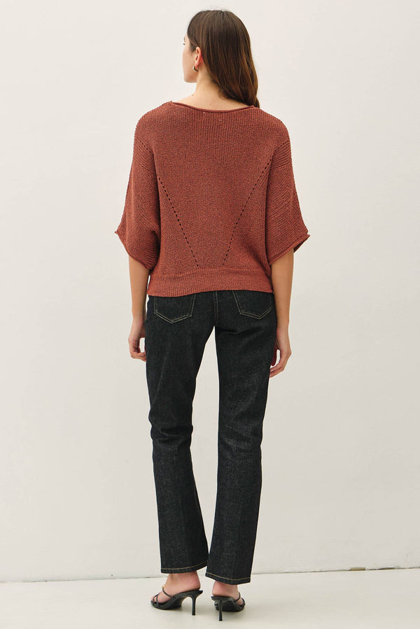 POINTELLE DOLMAN SLEEVE CROPPED SWEATER-Blue Hand Home