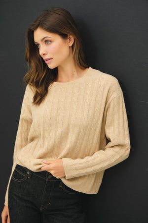 OVERSIZED BOXY CUT CABLE KNIT SWEATER-Blue Hand Home