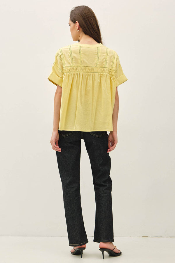 EYELET LACED OVERSIZE DOLMAN SLEEVE TOP-Blue Hand Home