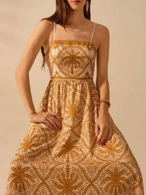 Cascais Bohemia Tropical palm strappy sundress-Blue Hand Home