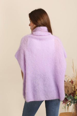80% Kid Mohair Turtleneck Poncho Sweater: Kaki / One Size-Blue Hand Home