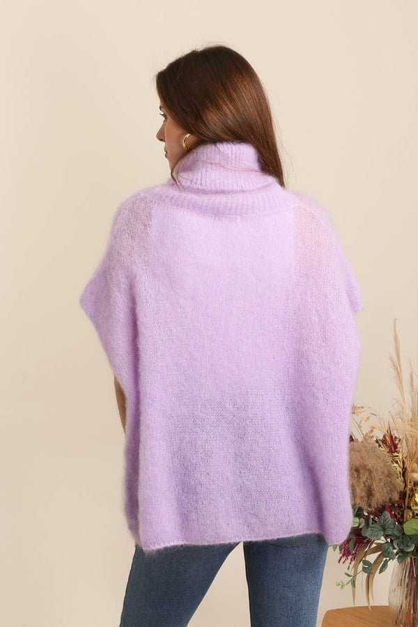 80% Kid Mohair Turtleneck Poncho Sweater: Kaki / One Size-Blue Hand Home