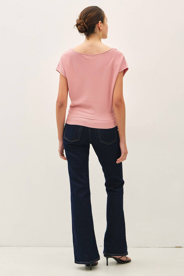 Boat Neck Cap Sleeve Fine Sweater Top