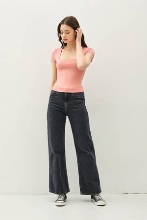 Square Neck Knit Tee-Blue Hand Home