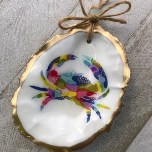 Decoupage Oyster Ornament | Watercolor Crab-Blue Hand Home